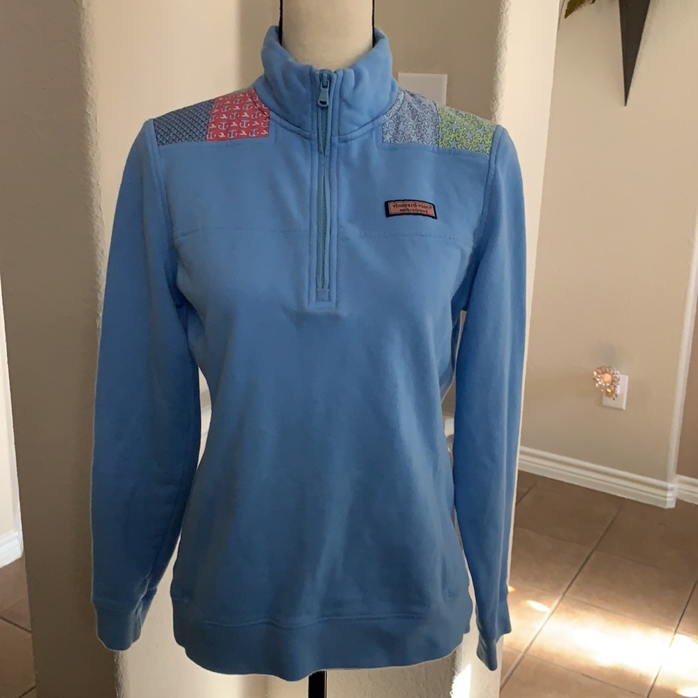 Vineyard Vines blue zip up patch pullover sweatshirt Size S